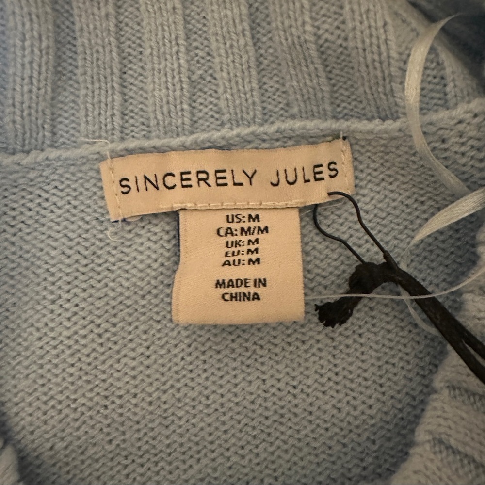 NWT Women’s Medium | Sincerely Jules | Light Blue Oui Cropped Knit Sweater - Picture 3 of 7